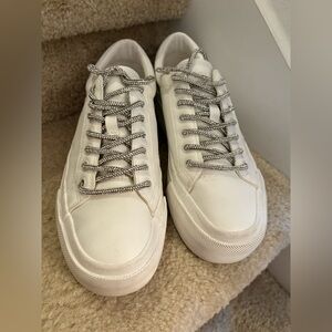 Zara Chunky Leather Sneakers White Women’s Shoes Silver Laces Size 39 EUR/ 7 US